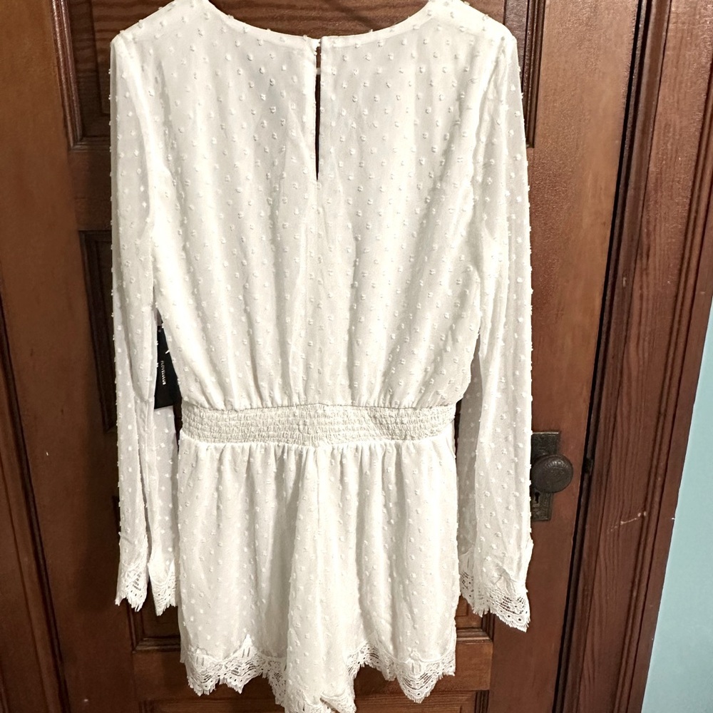 -SALE-Lulus MeadowLake White Swiss Dot Lace Bell Sleeve Romper - Picture 8 of 14